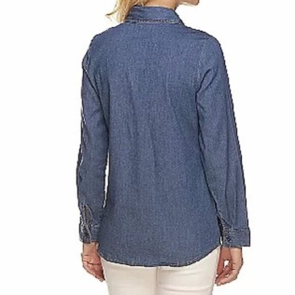 Denim & Co. Button Front Long Sleeve Denim Shirt NWOT - Picture 2 of 5
